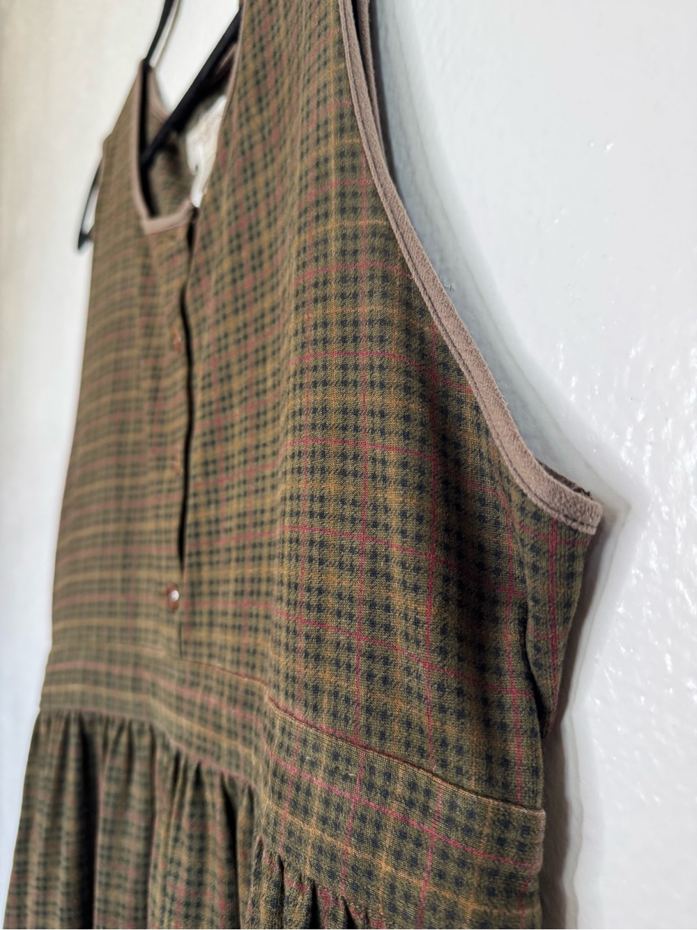 Jones New York - Vintage Sleeveless Brown Plaid Midi Dress 100% Cotton - Picture 6 of 12